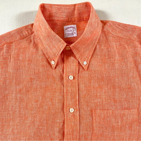BROOKS BROTHERS 346 MEN’S 100% LINEN SHIRT ORANGE SIZE LARGE - Picture 12 of 15